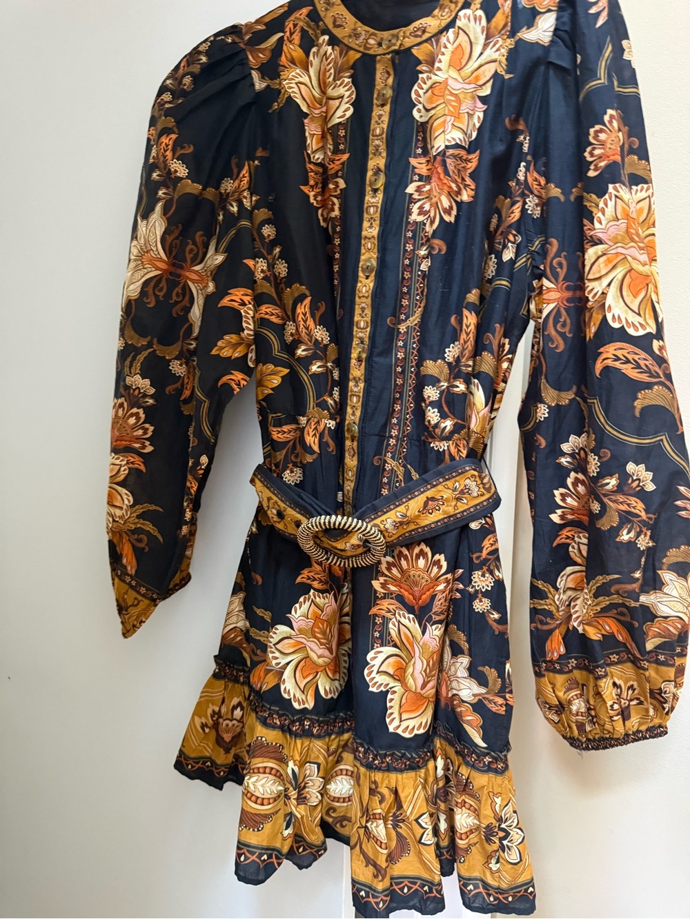 NWT- FARM Rio Black and Orange Majestic Garden Mini Dress - Picture 1 of 3